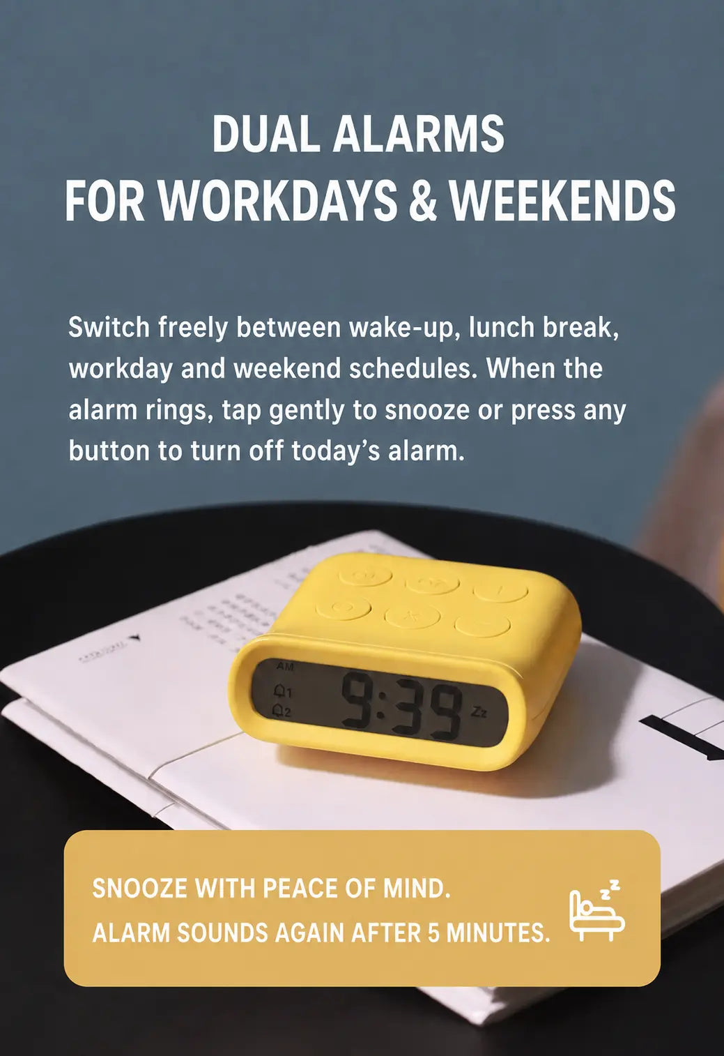 Pebble Dual Alarm Clock & Timer Time Will Flip