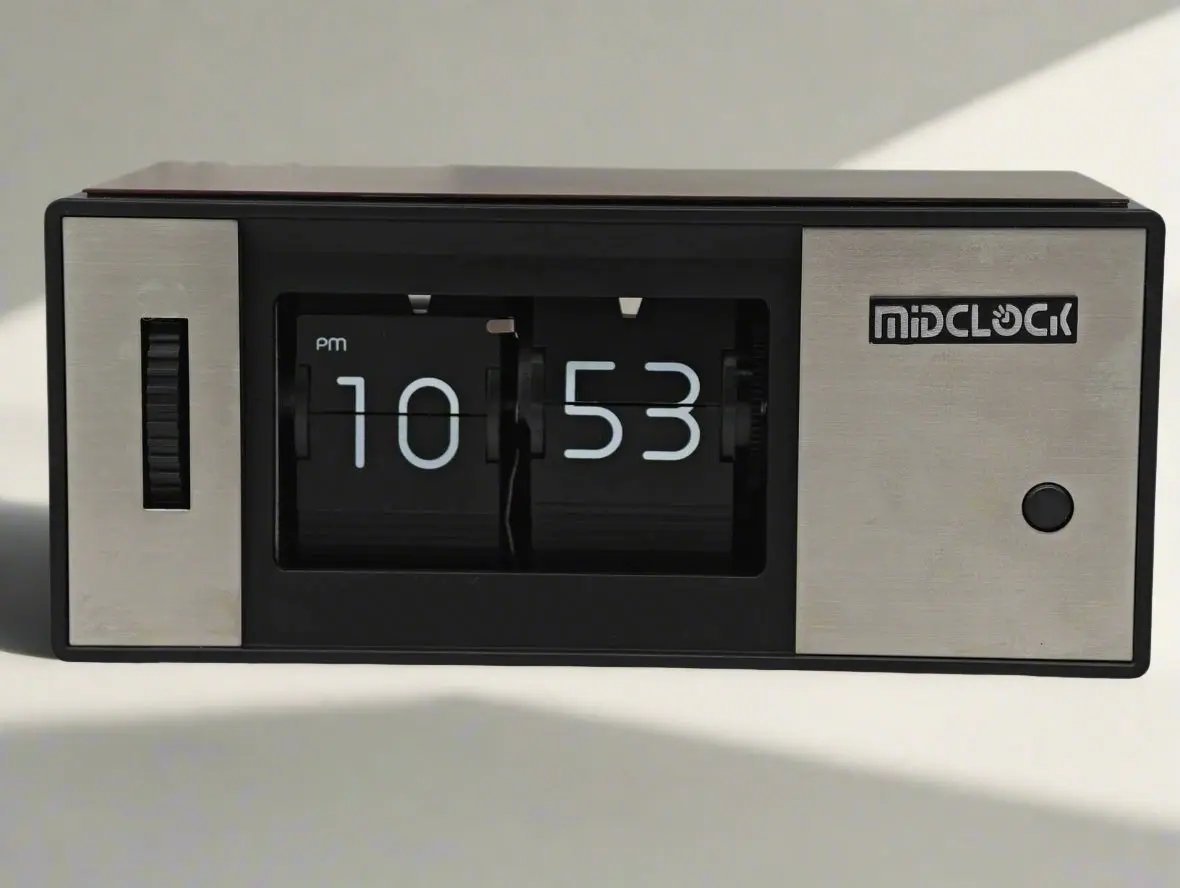 MIDCLOCK Radio-Style Rectangular Flip Clock with Light Button Table Clock Midclock