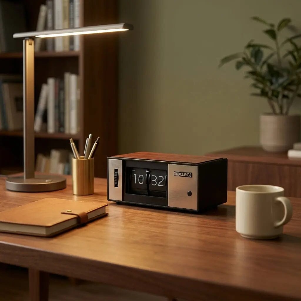 MIDCLOCK Radio-Style Rectangular Flip Clock with Light Button Table Clock Midclock