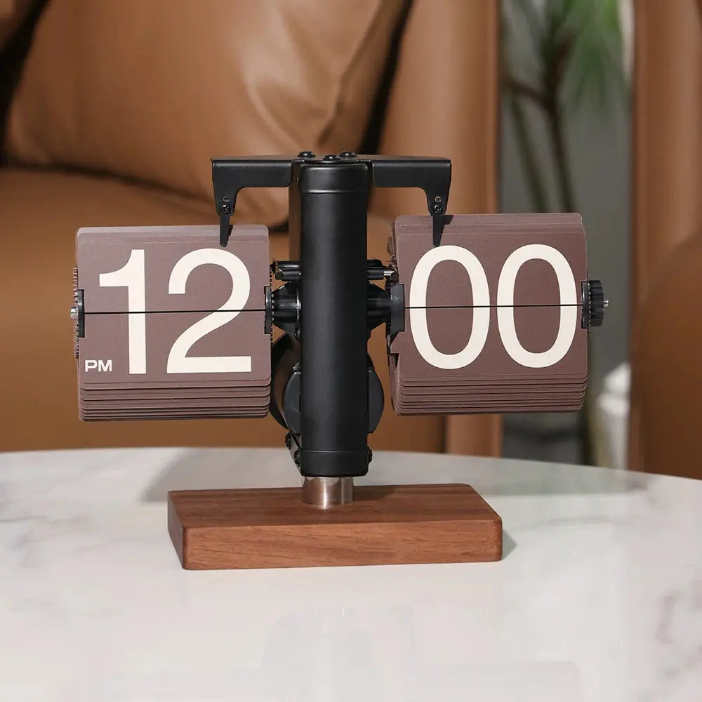 Brown Flip Mechanical Clock Time Will Flip
