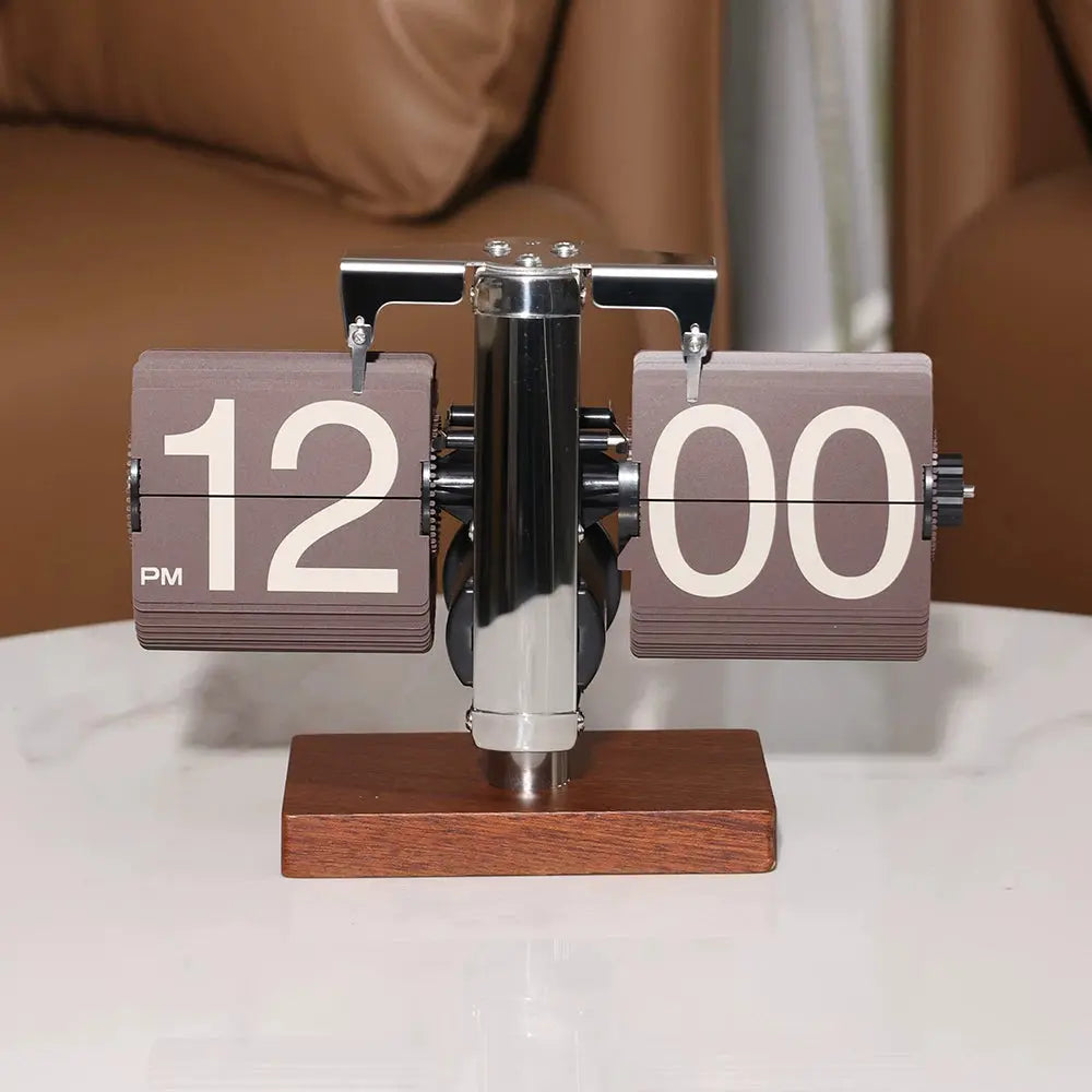 Brown Flip Mechanical Clock Time Will Flip