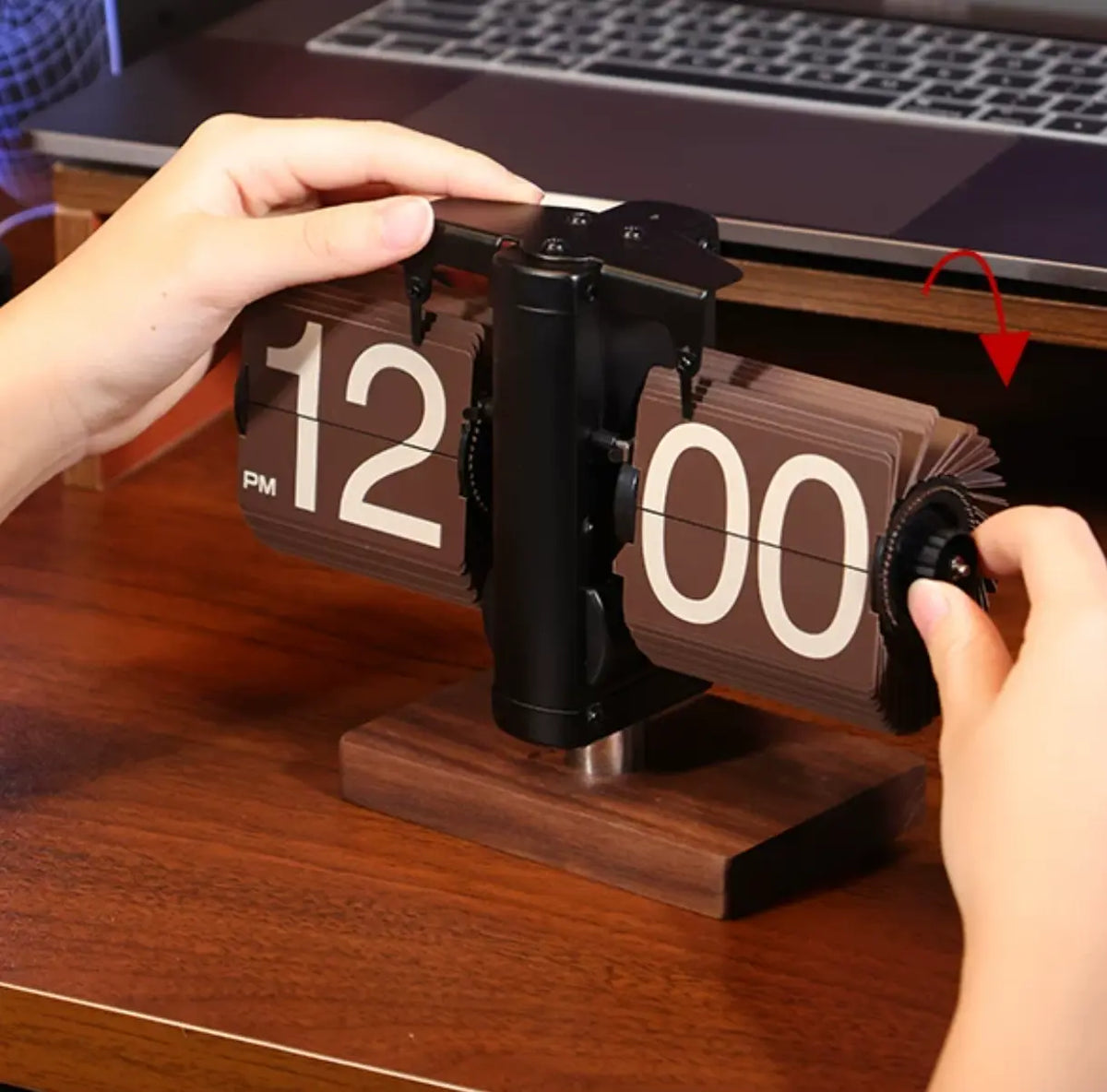 Brown Flip Mechanical Clock Time Will Flip