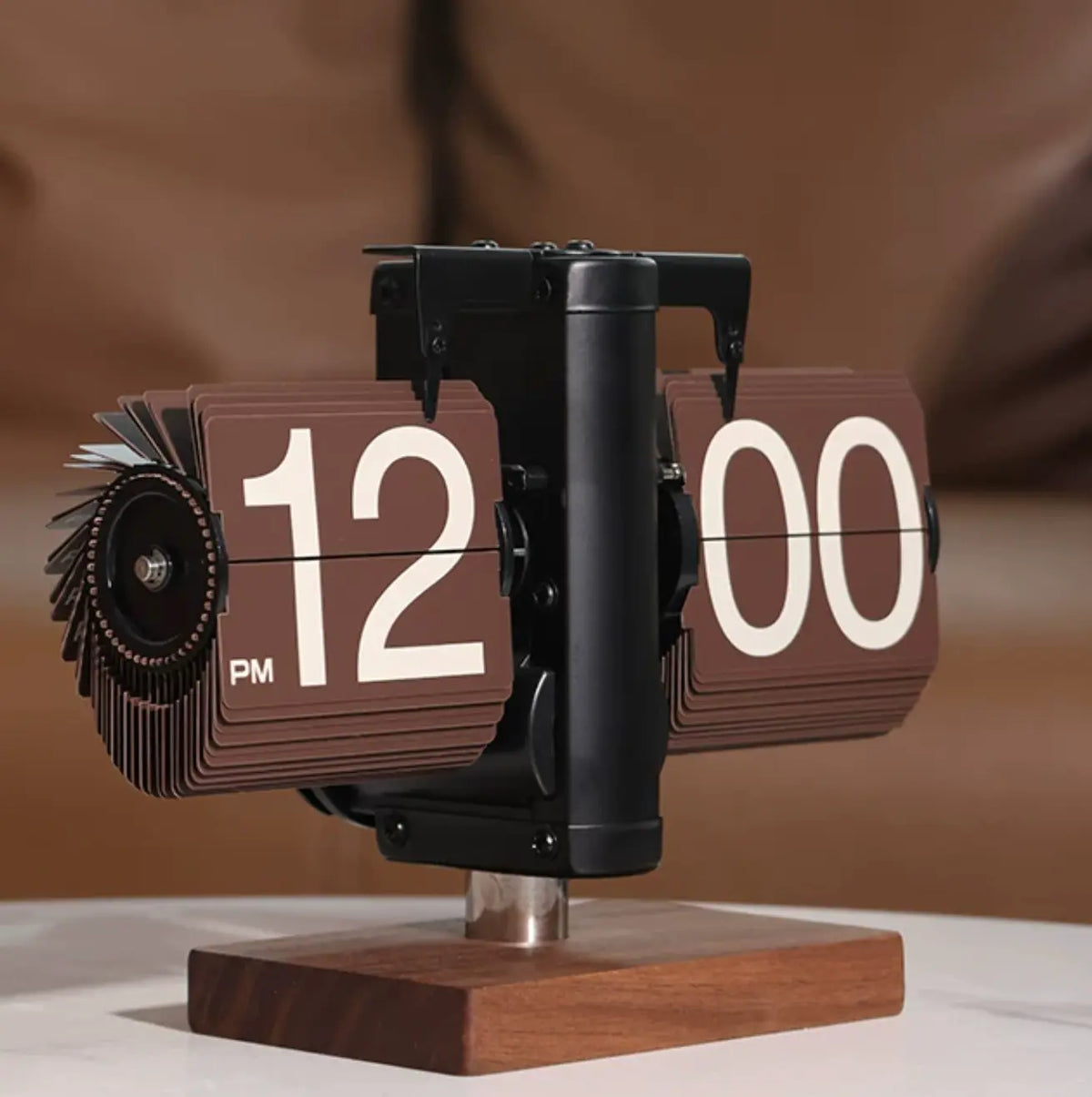 Brown Flip Mechanical Clock Time Will Flip