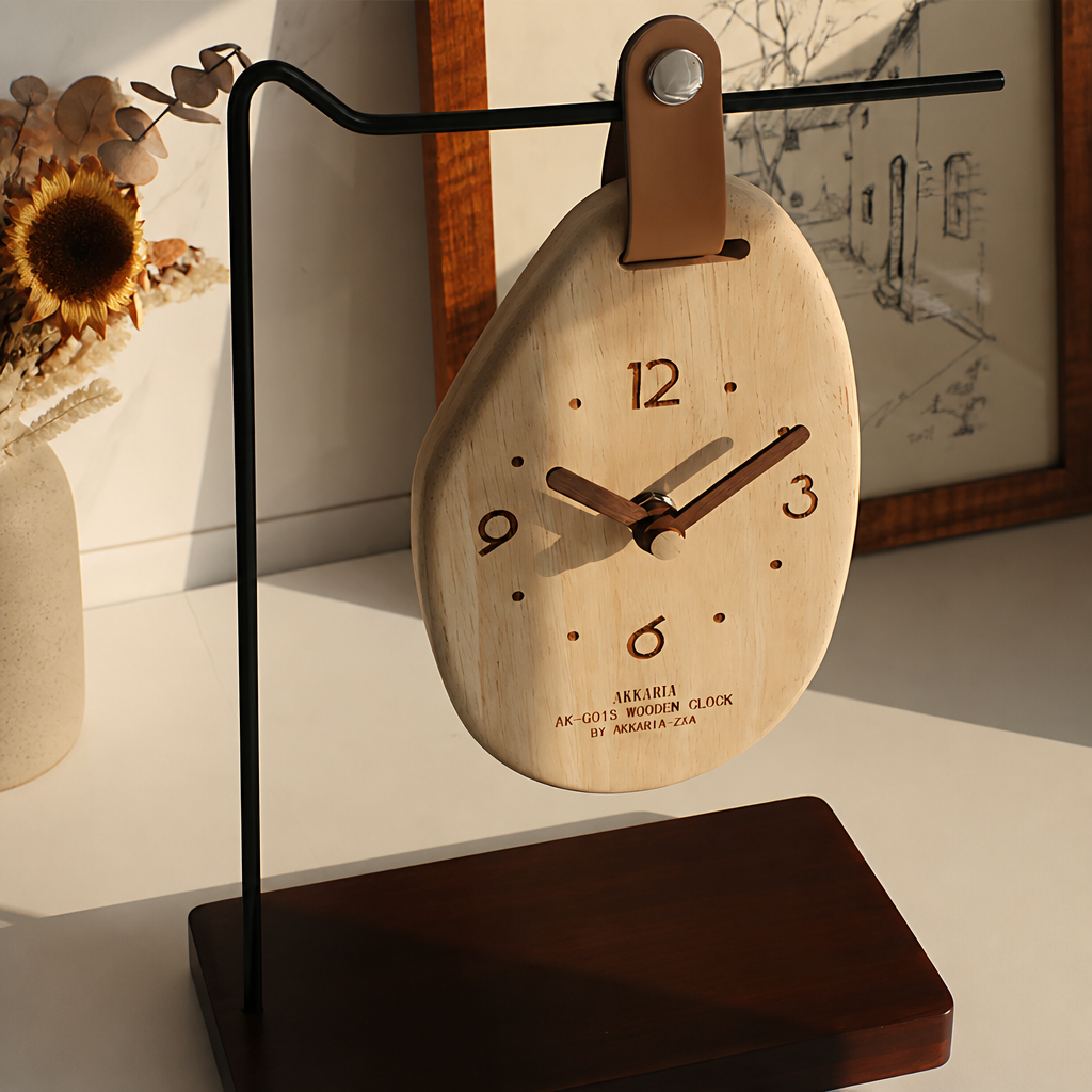 The "Breathing" Oval Solid Wood Tabletop Clock Time Will Flip