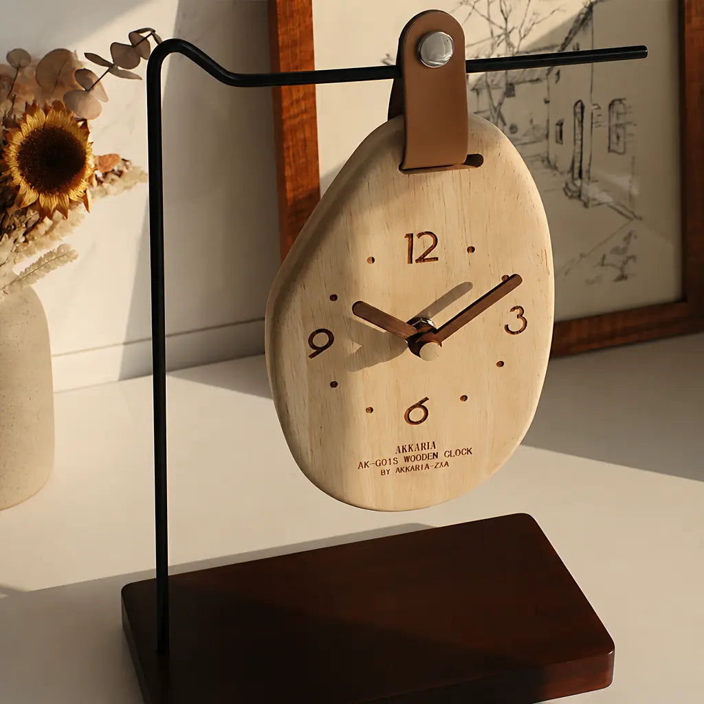 The "Breathing" Oval Solid Wood Tabletop Clock Time Will Flip