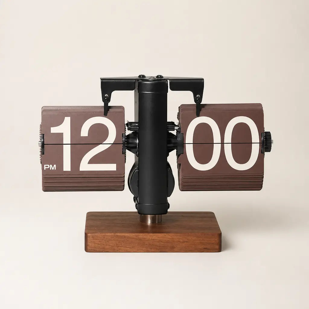 Brown Flip Mechanical Clock Time Will Flip