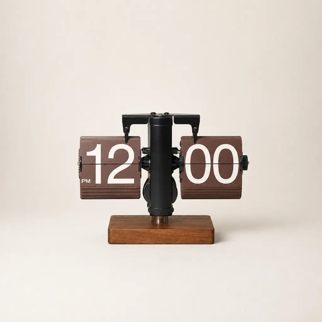 Brown Flip Mechanical Clock Time Will Flip
