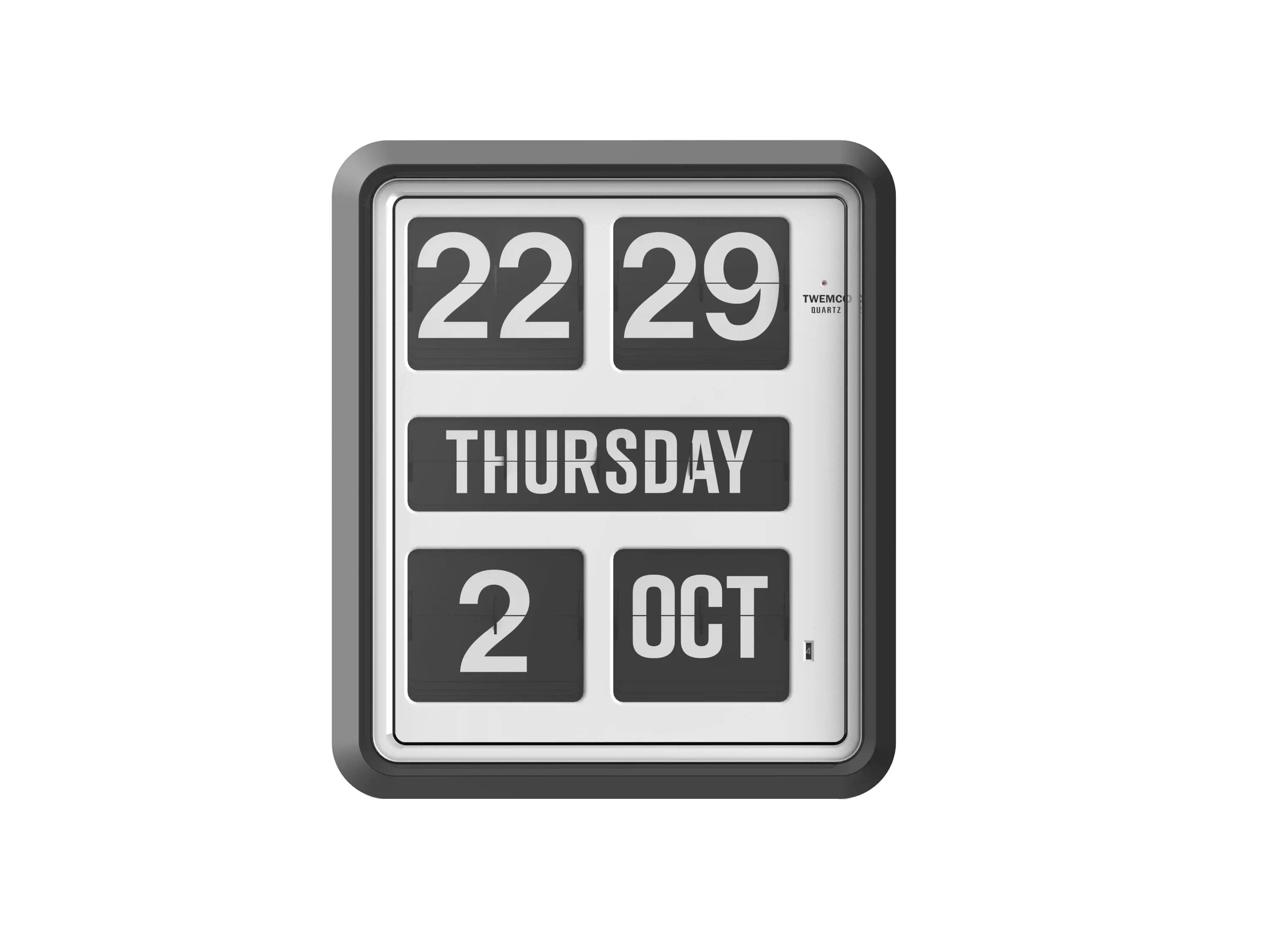 TWEMCO Calendar Wall Flip Clock BQ-1700 Wall Clock TWEMCO Black Case White Dial English AM/PM