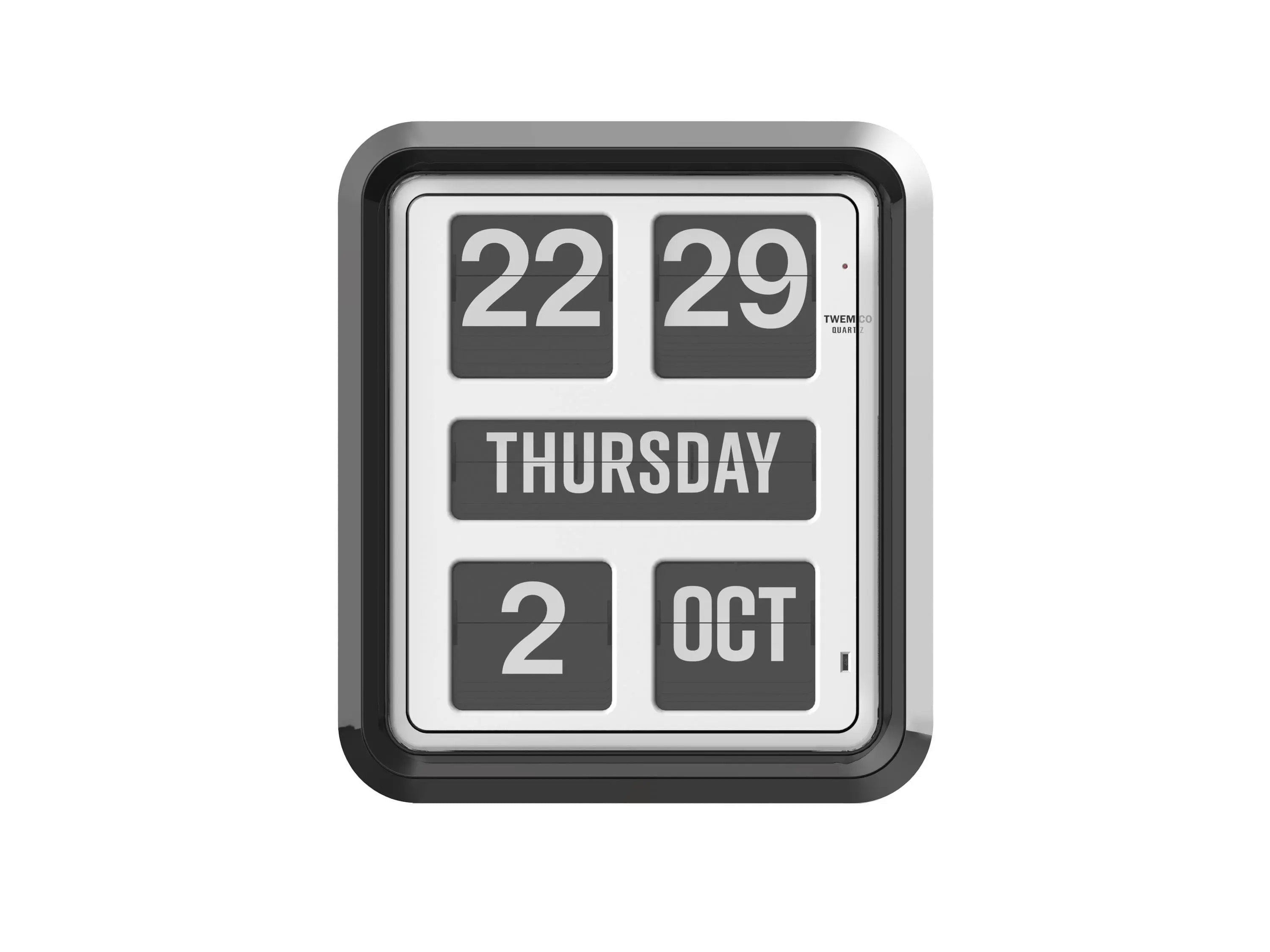 TWEMCO Calendar Wall Flip Clock BQ-170 Wall Clock TWEMCO Black Case White Dial English AM/PM