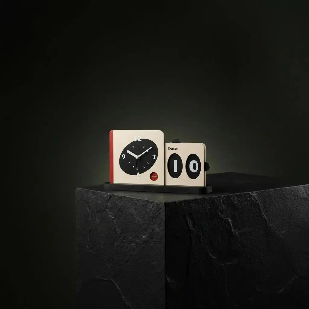 Mandelda Minimalist Wooden Desk Clock with Calendar | Time Will Flip
