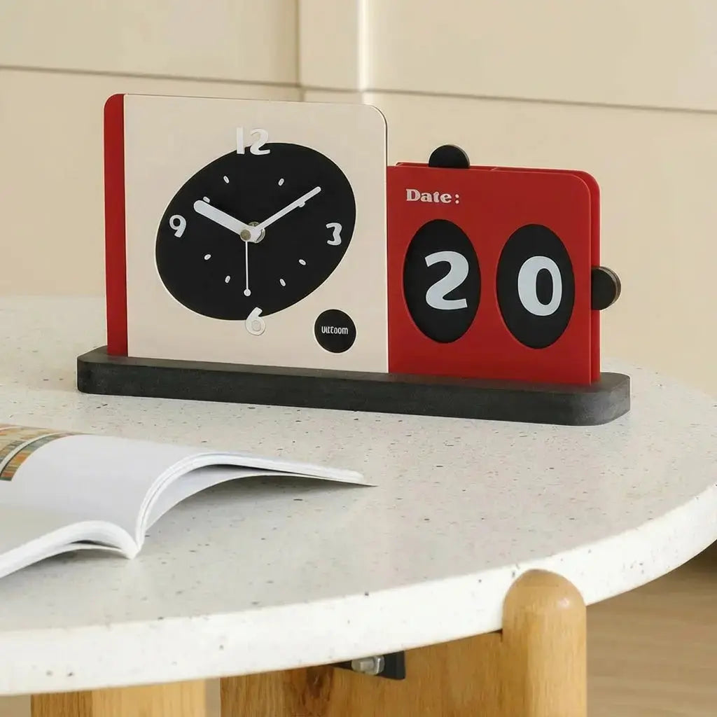 Mandelda Modern Desk Clock with Calendar Time Will Flip