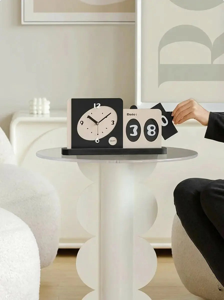 Mandelda Modern Desk Clock with Calendar Time Will Flip
