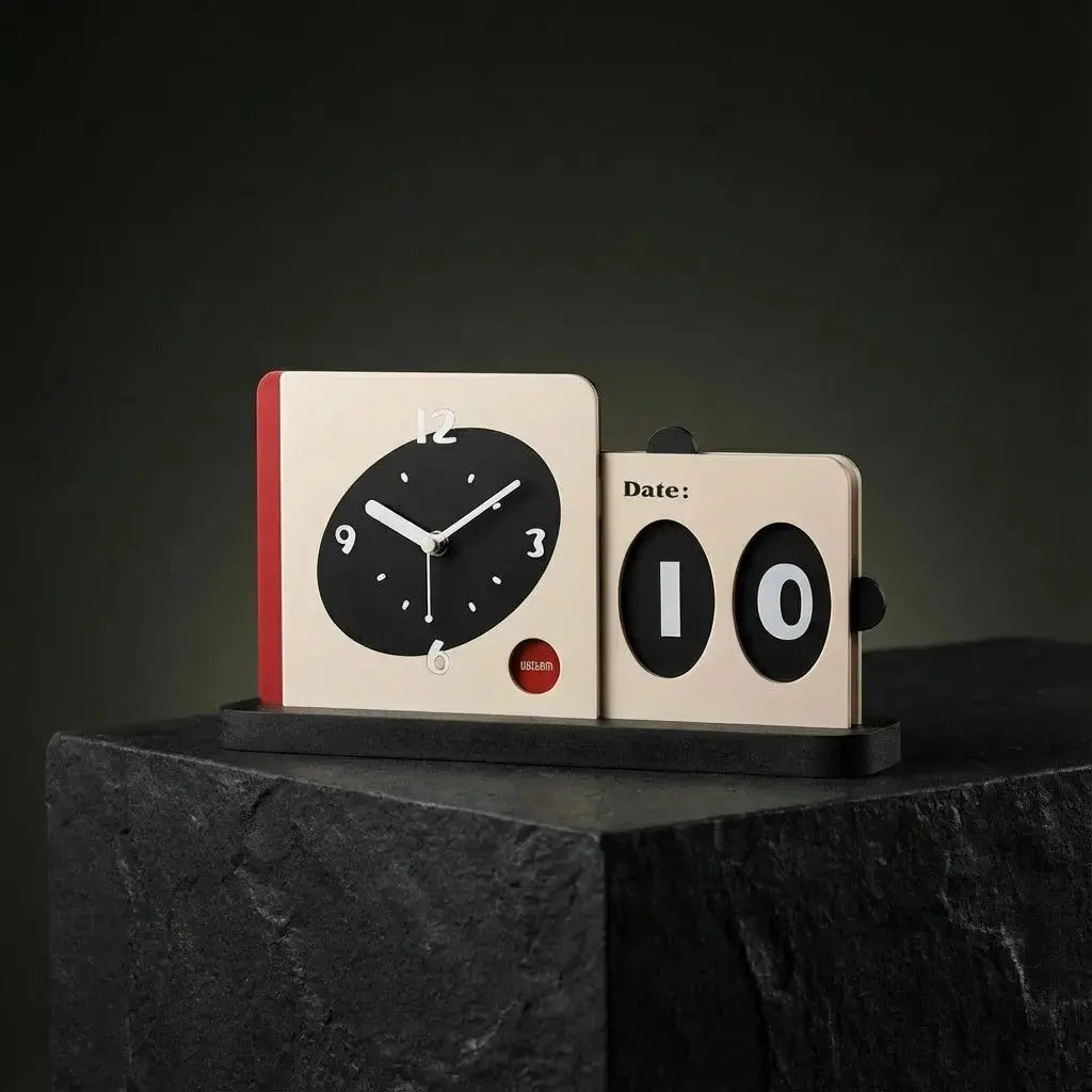 Mandelda Modern Desk Clock with Calendar Time Will Flip