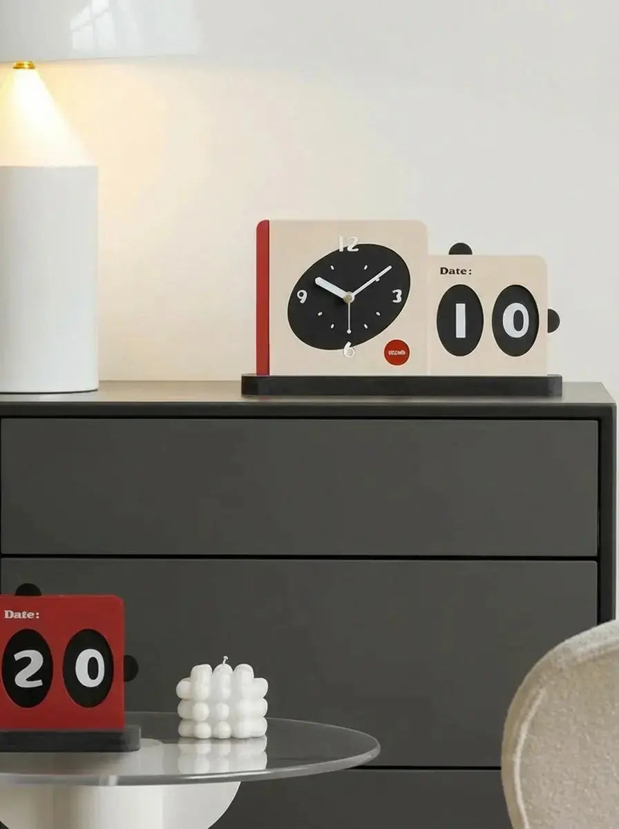 Mandelda Modern Desk Clock with Calendar Time Will Flip