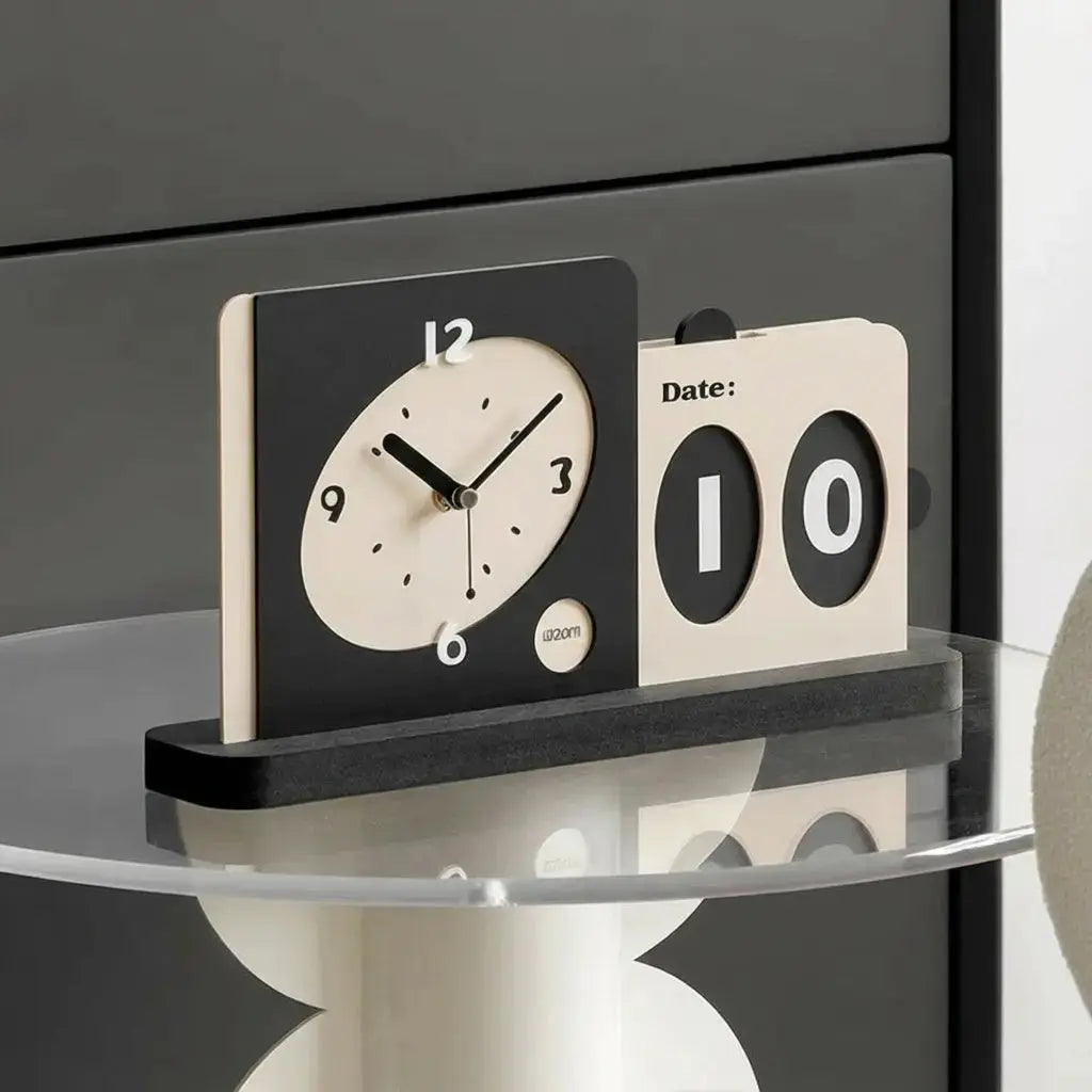 Mandelda Modern Desk Clock with Calendar Time Will Flip