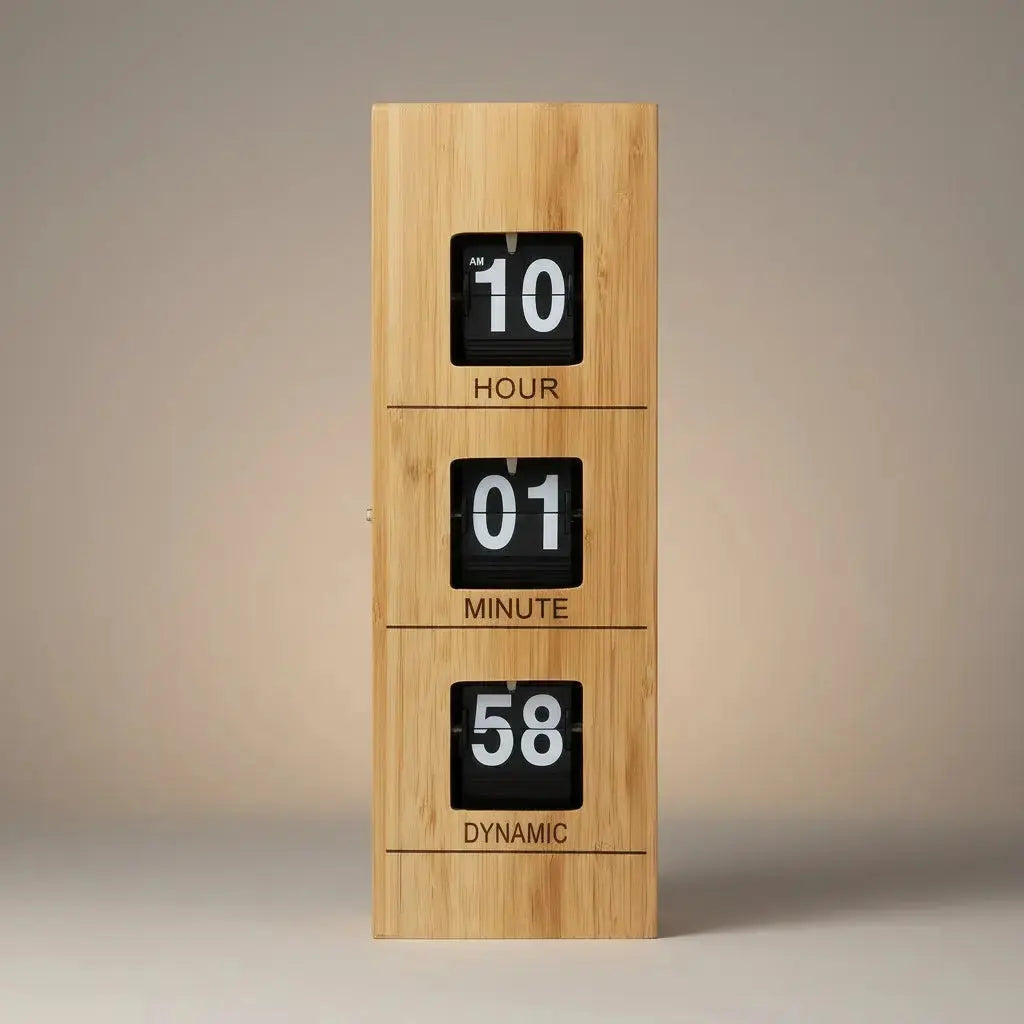 Vertical Flip Clock – Bamboo & Metal Edition - Time Will Flip