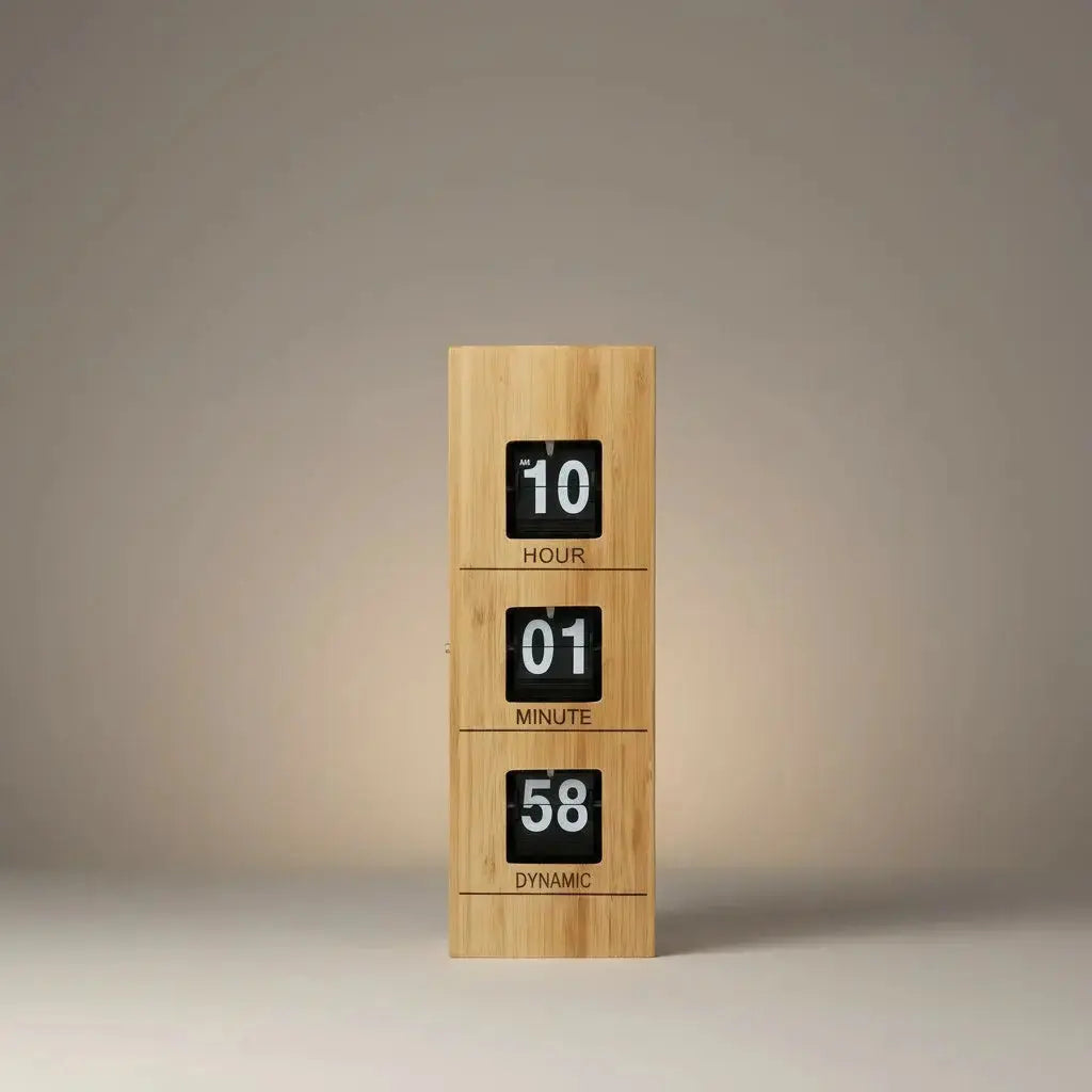Vertical Flip Clock – Bamboo & Metal Edition - Time Will Flip