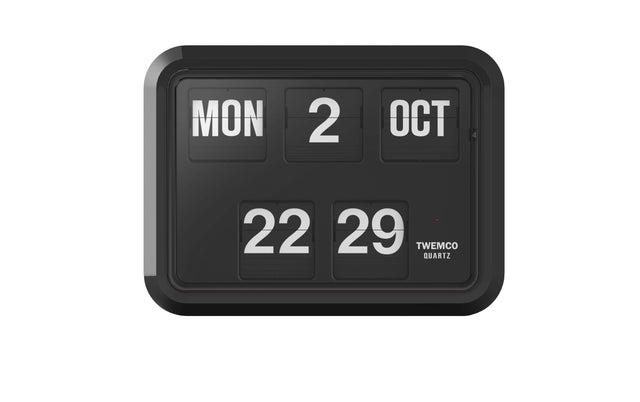 TWEMCO Calendar Wall Flip Clock BQ-17 Wall Clock TWEMCO Black Case Black Dial English AM/PM