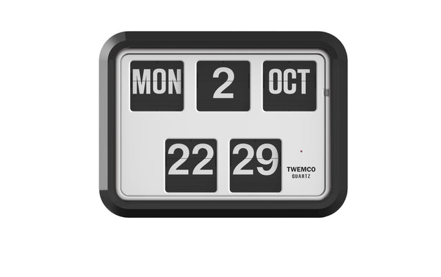 TWEMCO Calendar Wall Flip Clock BQ-17 Wall Clock TWEMCO Black Case White Dial English AM/PM