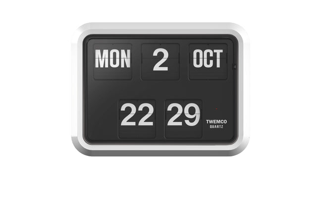 TWEMCO Calendar Wall Flip Clock BQ-17 Wall Clock TWEMCO White Case Black Dial English AM/PM